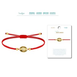 Pulsera Hilo Rojo Virgen De La Miragrosa Color Dorado  - Coleccion Medalla de Santos